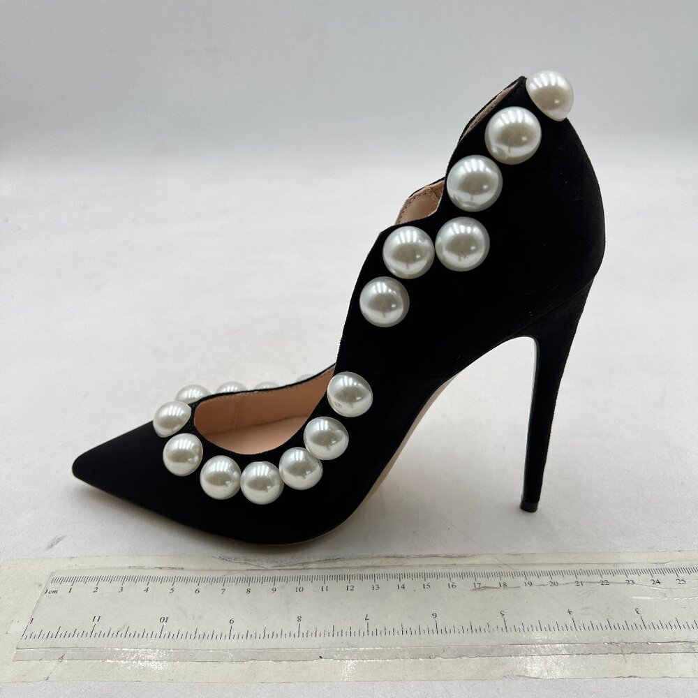 FSJ Black-pearl Pointed Toe High Heels Sexy Stiletto Pumps Office Lady Shoes - Picture 2 of 8